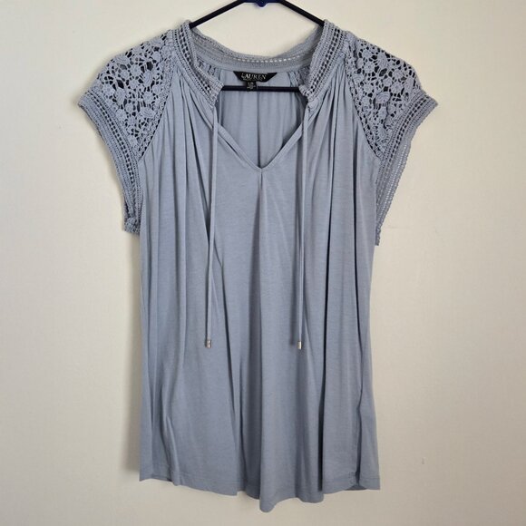 RALPH LAUREN Slub Jersey Flutter-Sleeve Top, Dust Blue, Size L - Picture 5 of 5